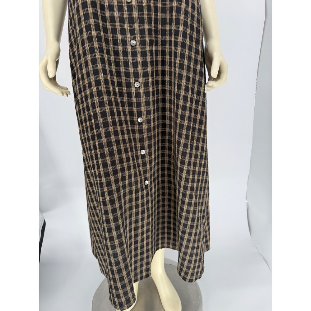 The Villager Plaid Button Front Maxi Shirt Dress 90s Grunge Brown Black - Picture 2 of 15